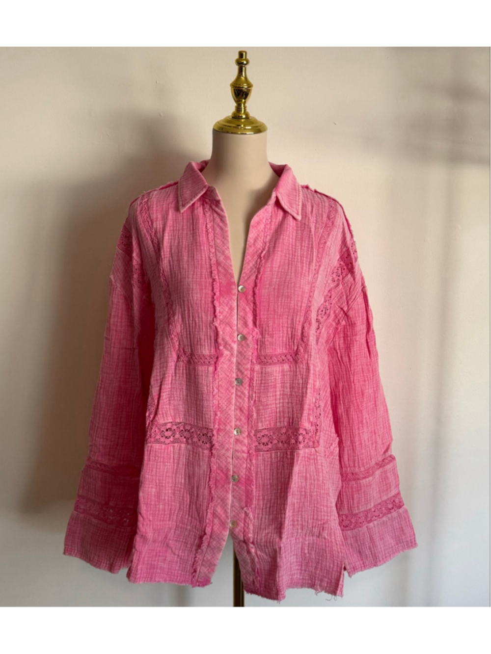 Women's Sewn + Seen Pink Button Down Shirt, Size L